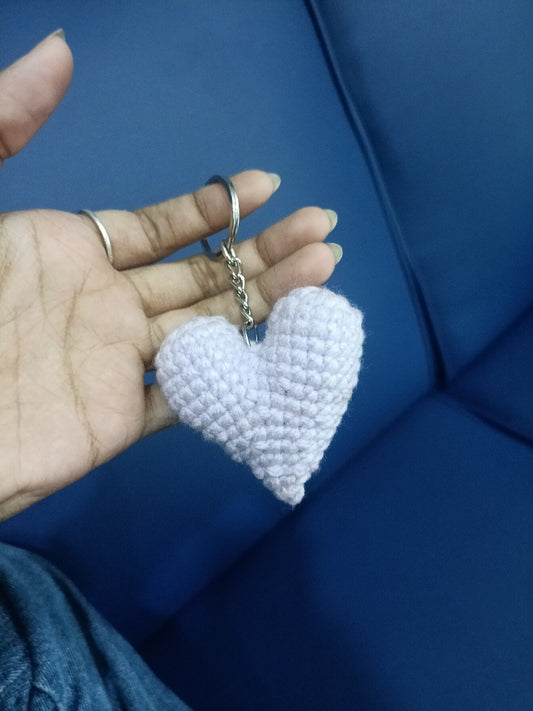 Handmade Wool Heart Keychain (White color)