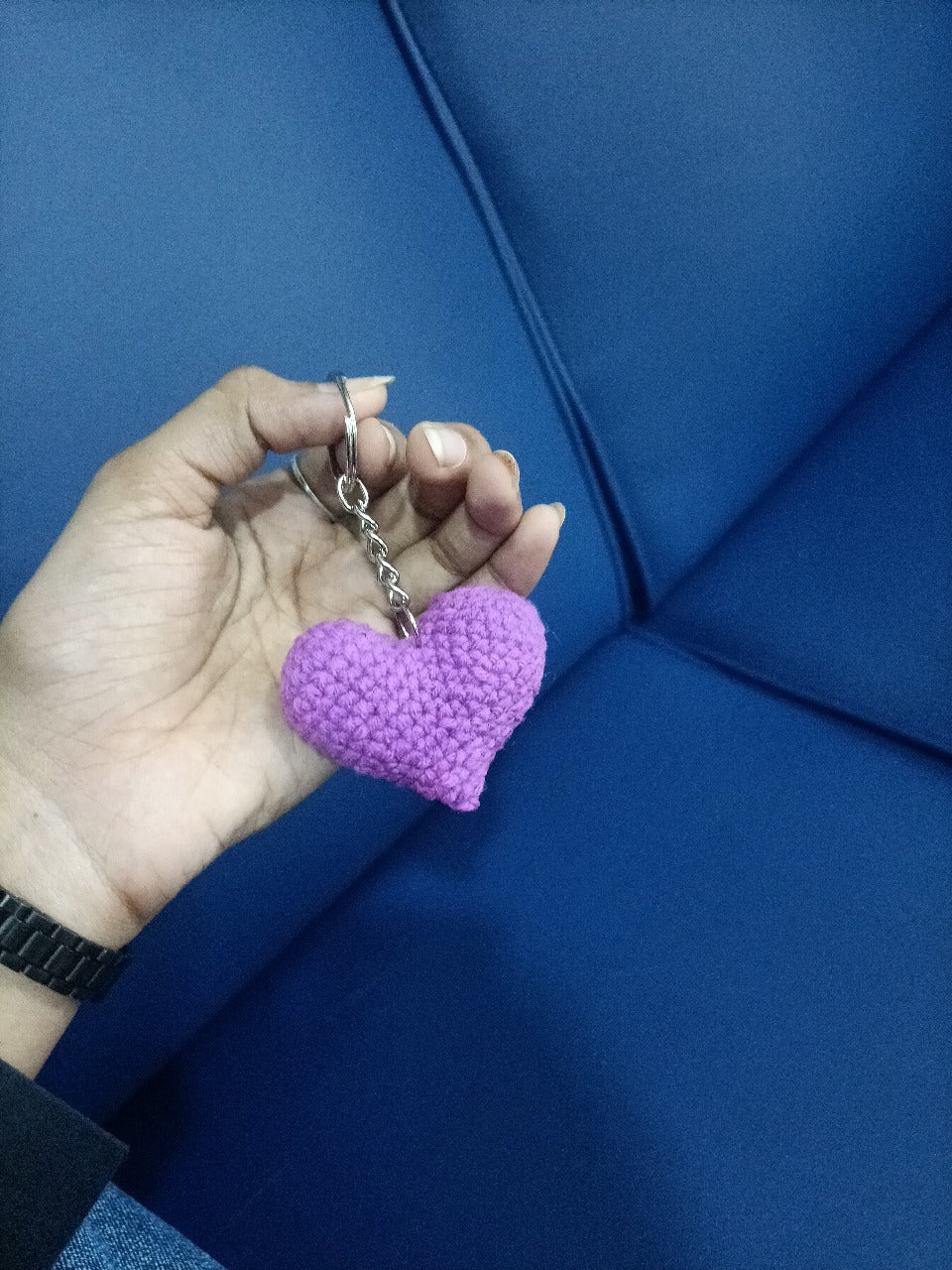 Handmade Wool Heart Keychain (Purple color)