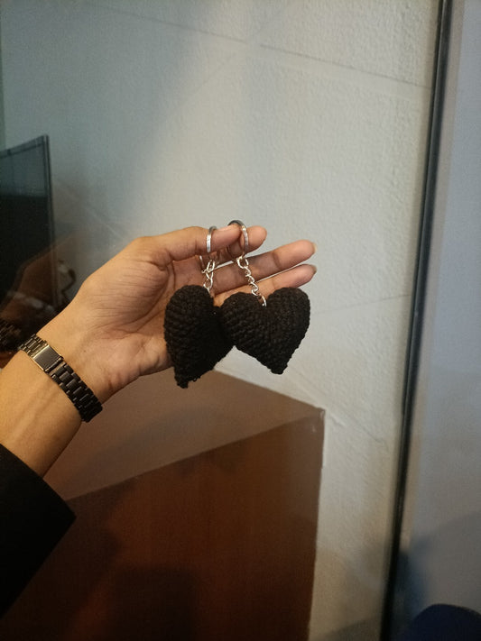 Handmade Crocheted 2 Heart Keychain (Black color)