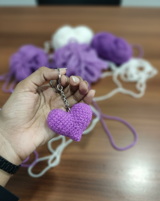 Handmade Wool Heart Keychain (Purple color)