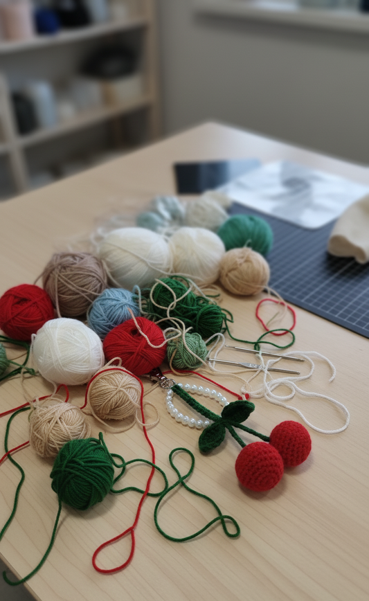 Handmade Crocheted Cherry Keychain