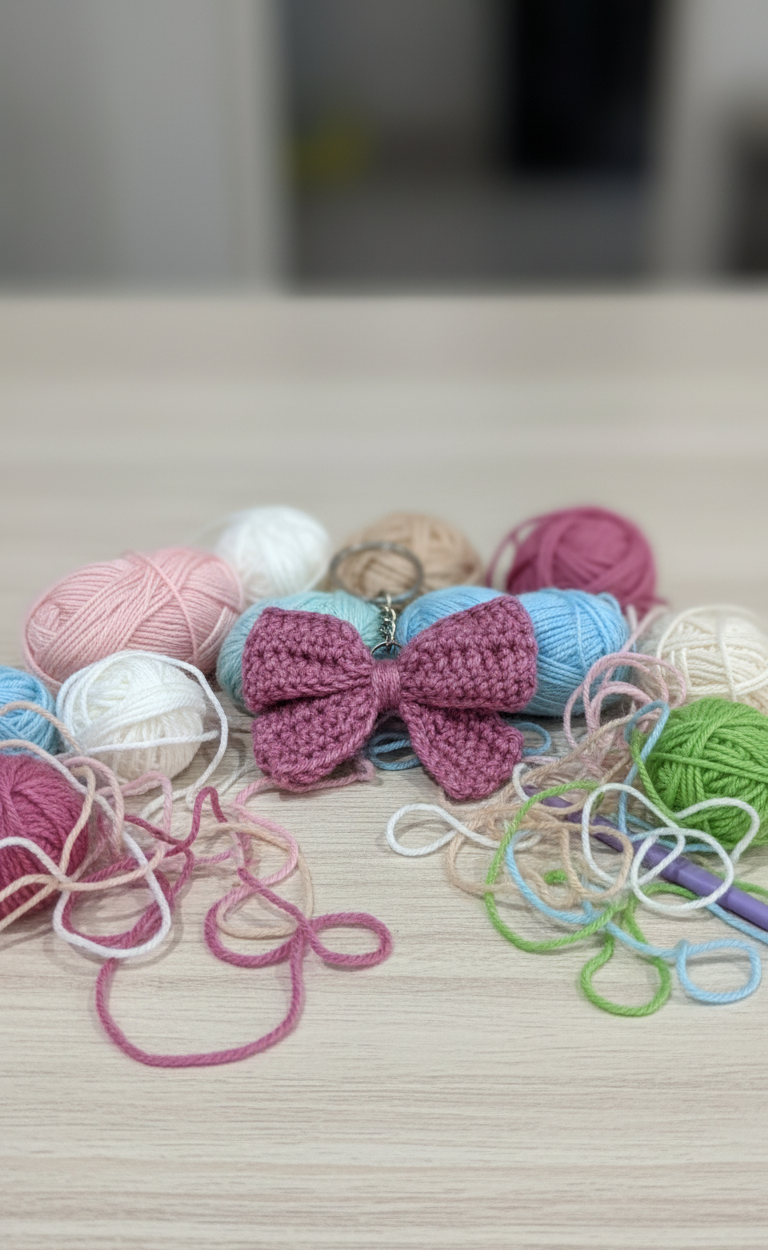 Handmade Crochet Bow Keychain