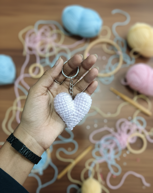 Handmade Wool Heart Keychain (White color)