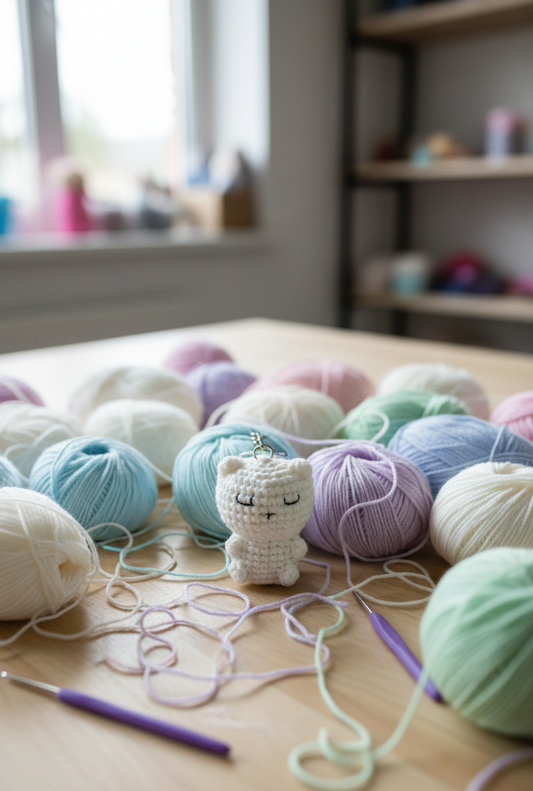 Handmade Crocheted Teddy Keychain