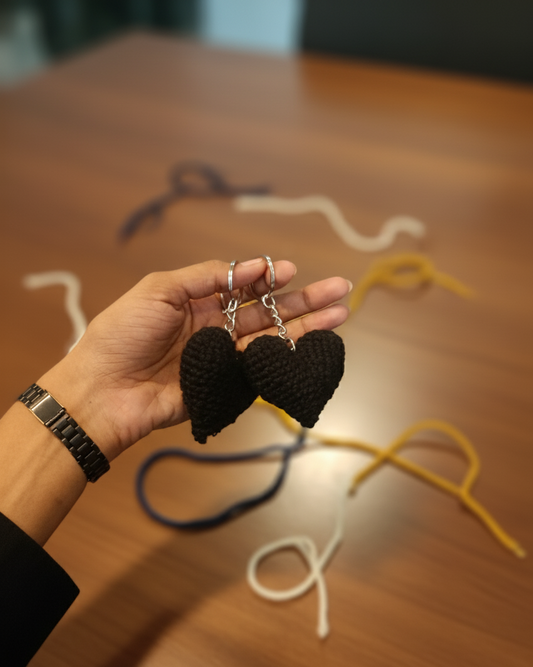 Handmade Crocheted 2 Heart Keychain (Black color)
