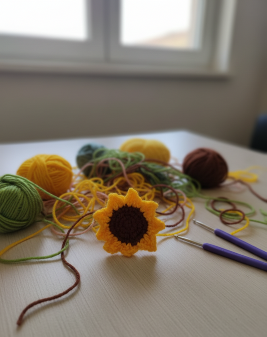 Handmade Crocheted Sunflower Hair Clip