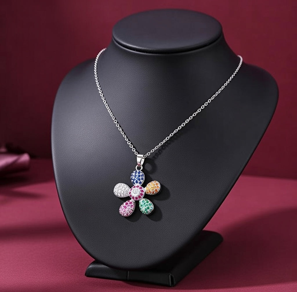 Bloom Aura Anti-Tarnish Silver Plated Floral Pendant Necklace