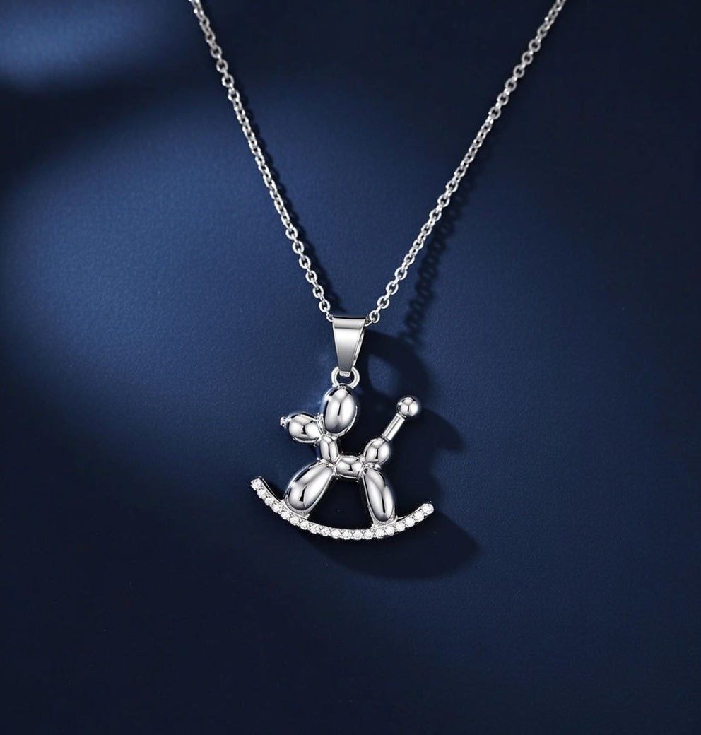 Playful Pup Silver Plated Pendant Necklace