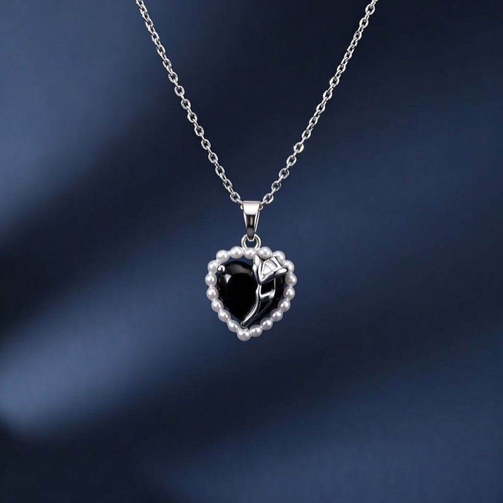 Pearl Heart Anti-Tarnish Silver Pendant Necklace
