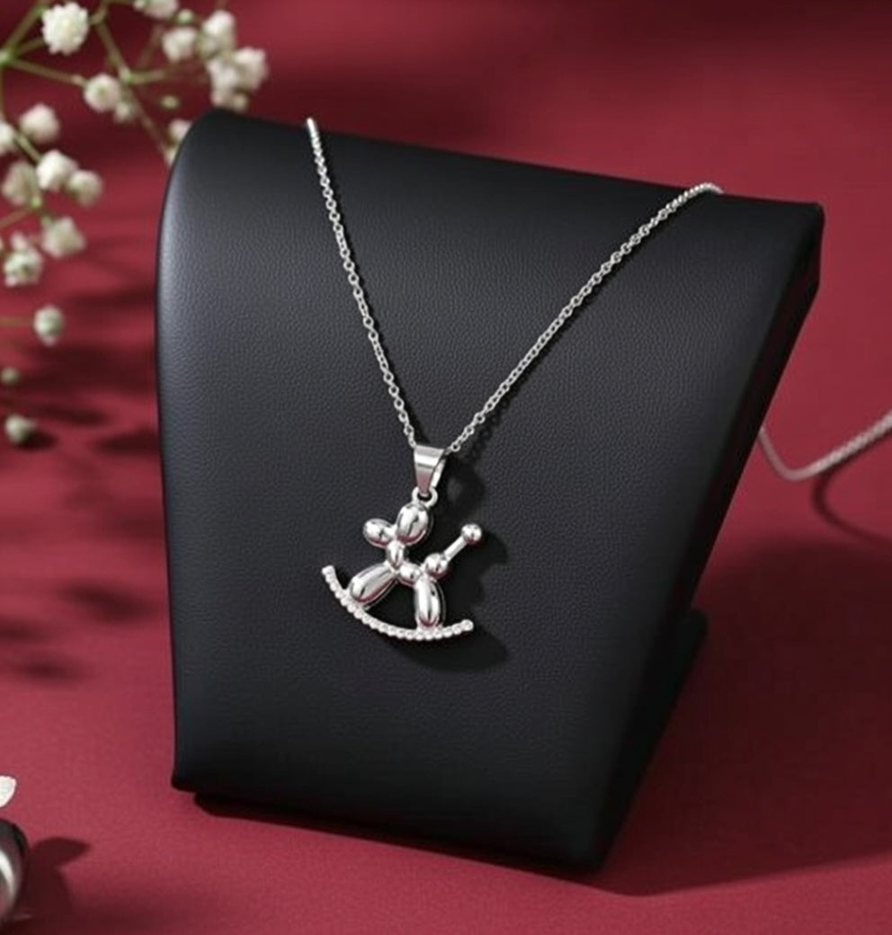 Playful Pup Silver Plated Pendant Necklace