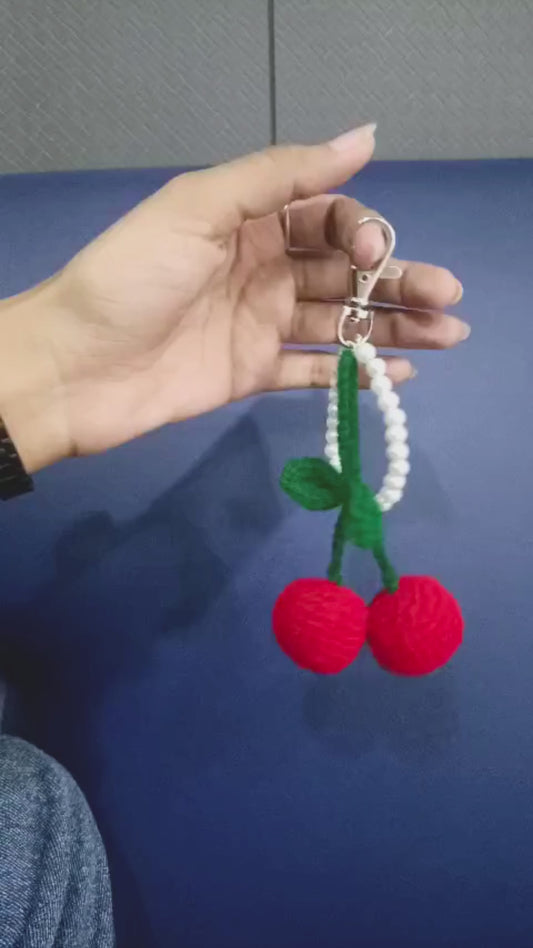 Handmade Crocheted Cherry Keychain